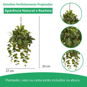 Cesta suspensa misto samambaias Artificial