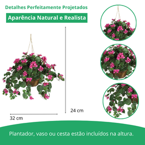 Cesta suspensa de buganvílias, planta de seda Artificial