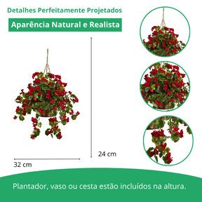 Cesta suspensa de gerânio Artificial