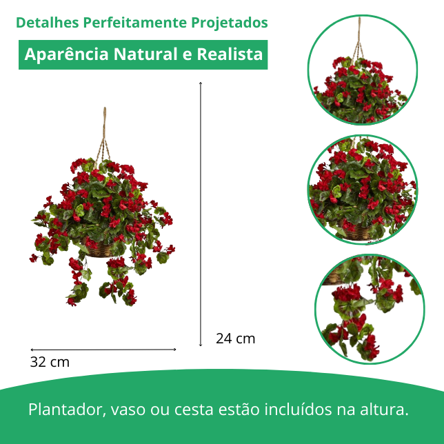 Cesta suspensa de gerânio Artificial